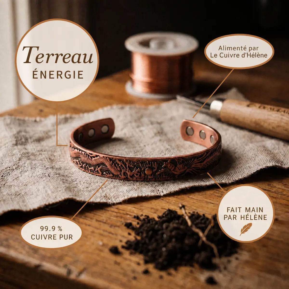 Bracelet en cuivre Terreau