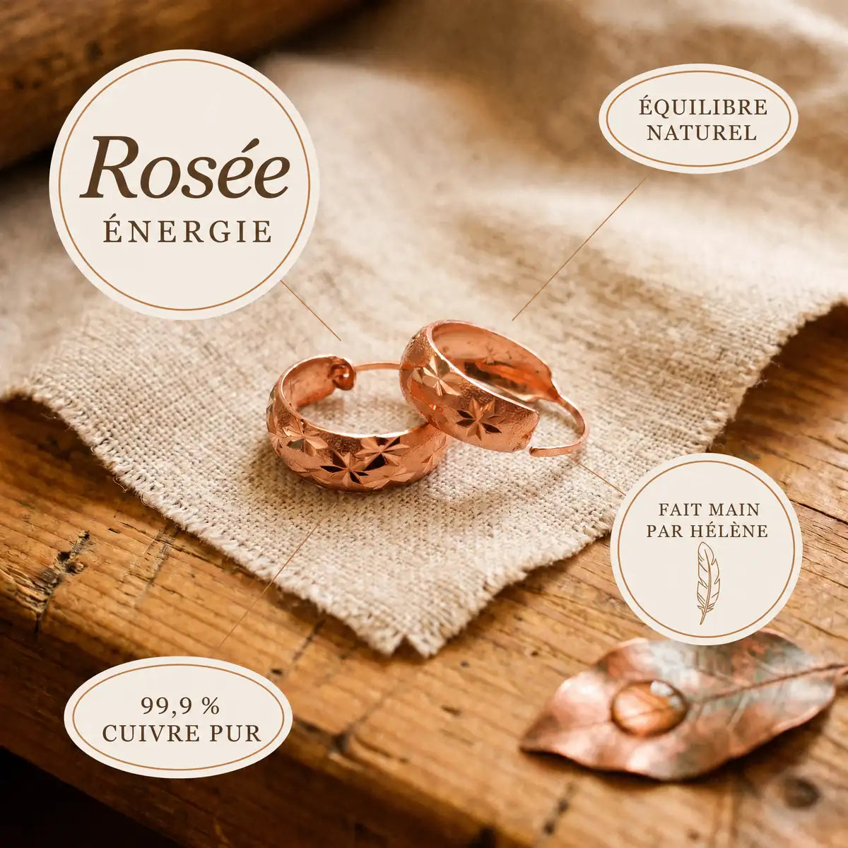 Boucles d'oreilles en cuivre Rosée